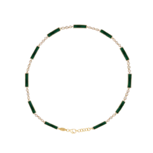 DI VERDE Green necklace yellow gold set with 36 brilliant cut natural diamonds and 13 natural cut malachite stones.