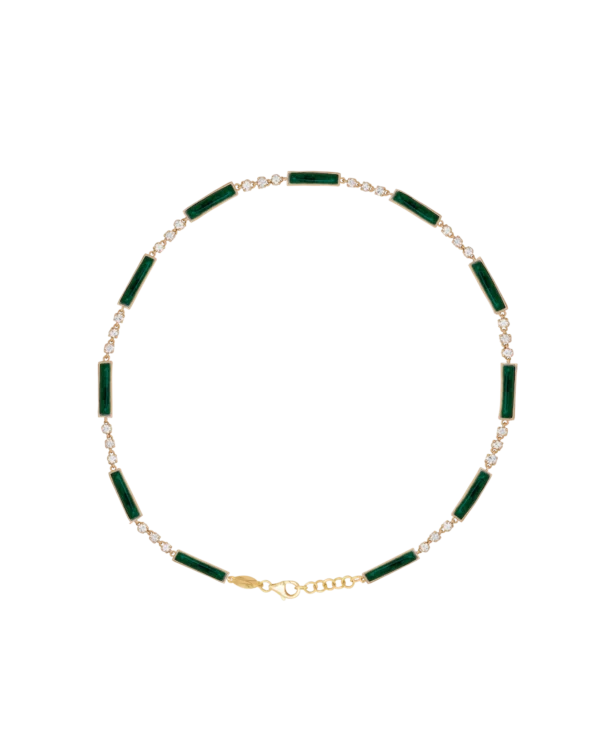 DI VERDE Green necklace yellow gold set with 36 brilliant cut natural diamonds and 13 natural cut malachite stones.