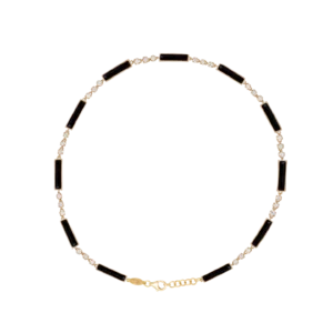 DI FORZA Black Necklace yellow gold set with 36 brilliant cut natural diamonds and 13 natural cut black onyx stones.