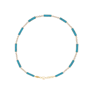 DI ACQUA Blue necklace Yellow gold set with brilliant cut natural diamonds, and natural cut Fairuz stones.