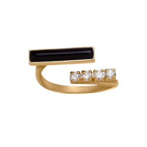 DI FORZA Ring no 4 Yellow Gold, set with 4 brilliant cut natural diamonds and 1 natural cut of black onyx stones.