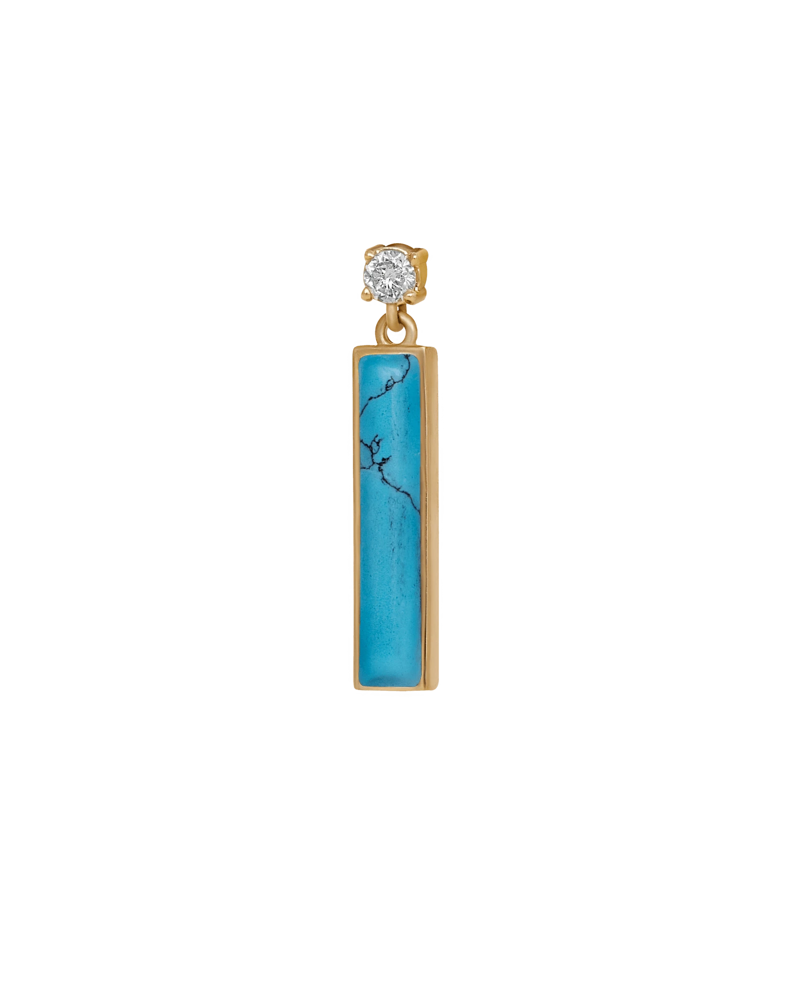 DI ACQUA Short piece of blue earing Yellow Gold, set with 6 brilliant cut natural diamonds, and 1 natural cut fairuz stone.