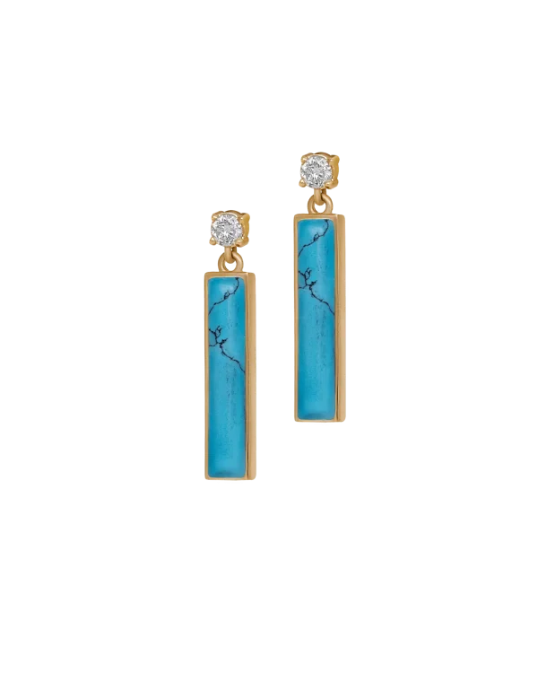 DI ACQUA short pair earing yellow gold set with a cut of 2 brilliant natural diamond and 2 fairuz stones.