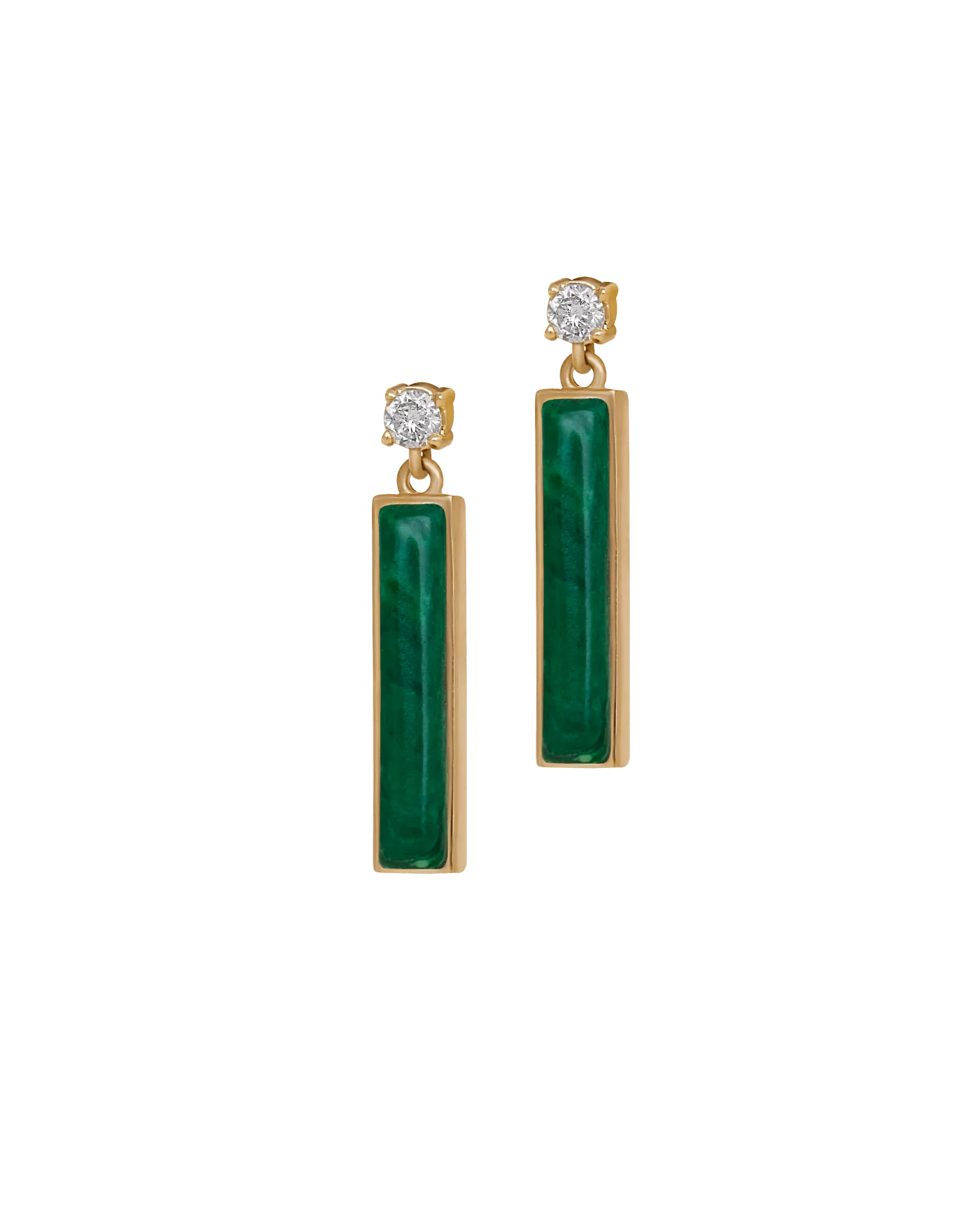 DI VERDE short green pair earring Yellow Gold, set with 2 brilliant cut natural diamonds and 2 natural cut malachite stone.